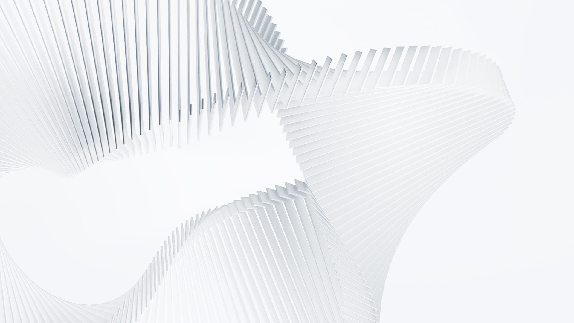GFT Technology Markenvisual – verschlungene weiße Lamellen-Signaturarchitektur auf hellem Grund – Konzipiert von LässingMüller