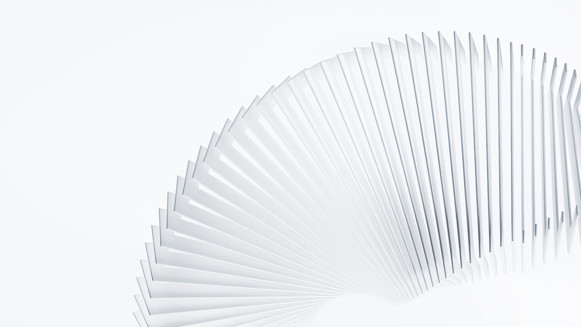 GFT Technology Markenvisual – fächerförmige weiße Lamellen-Signaturarchitektur auf hellem Grund – Konzipiert von LässingMüller