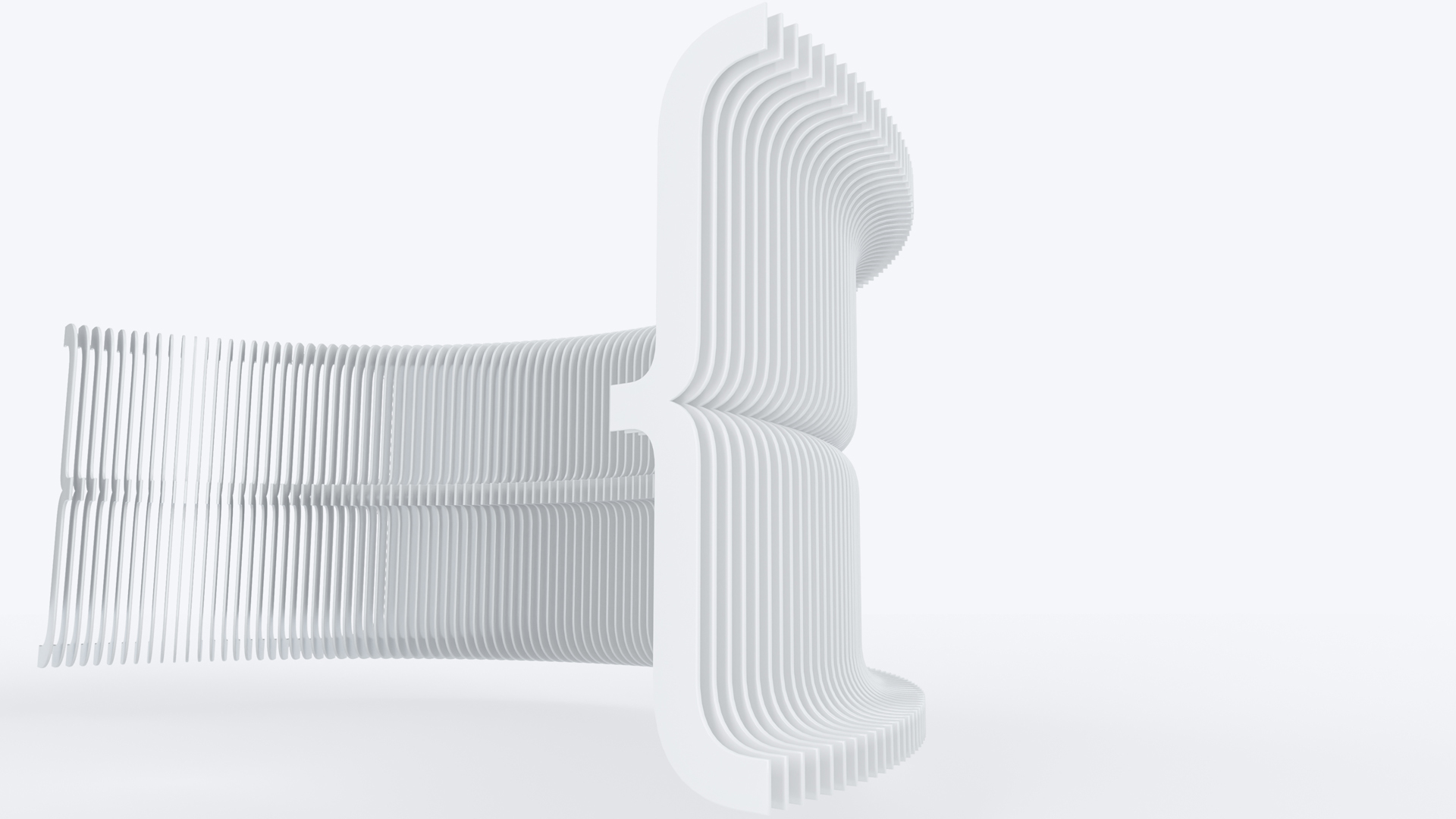 GFT Technology Markenvisual – plastisches weißes Klammer-Motiv aus gestaffelten Lamellen auf monochromem Grund – Konzipiert von LässingMüller