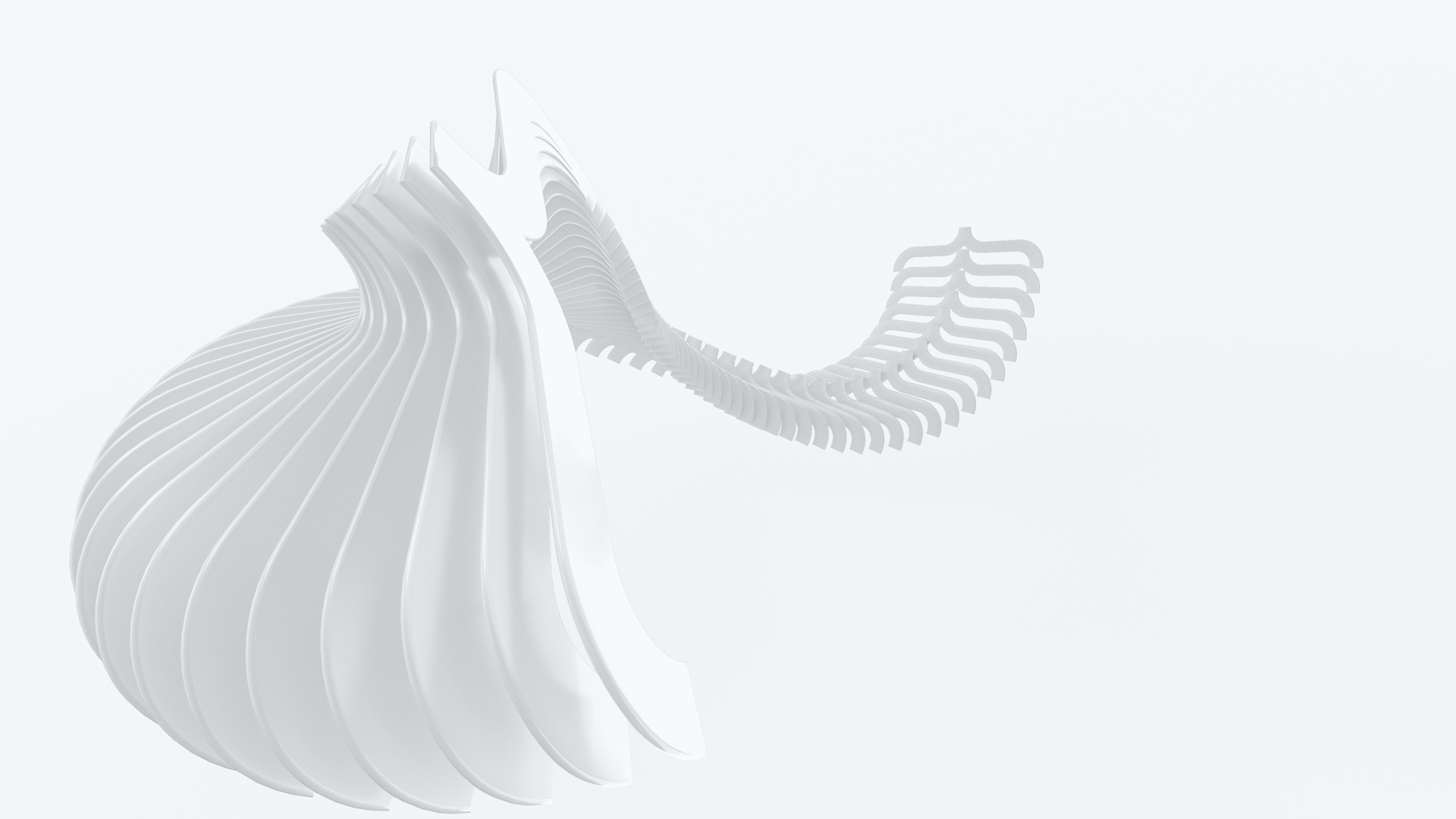 GFT Technology Markenvisual – skulpturales weißes Klammer-Motiv aus gestaffelten Lamellen auf monochromem Grund – Konzipiert von LässingMüller