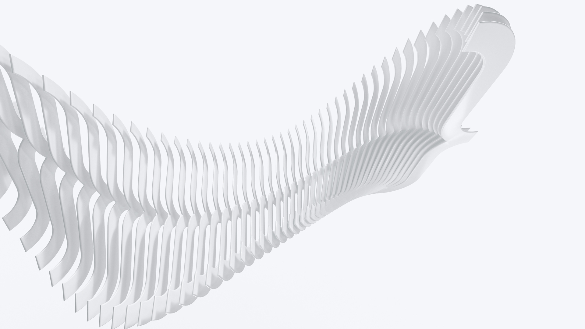 GFT Technology Markenvisual – geschwungenes weißes Klammer-Motiv aus gestaffelten Lamellen auf monochromem Grund – Konzipiert von LässingMüller