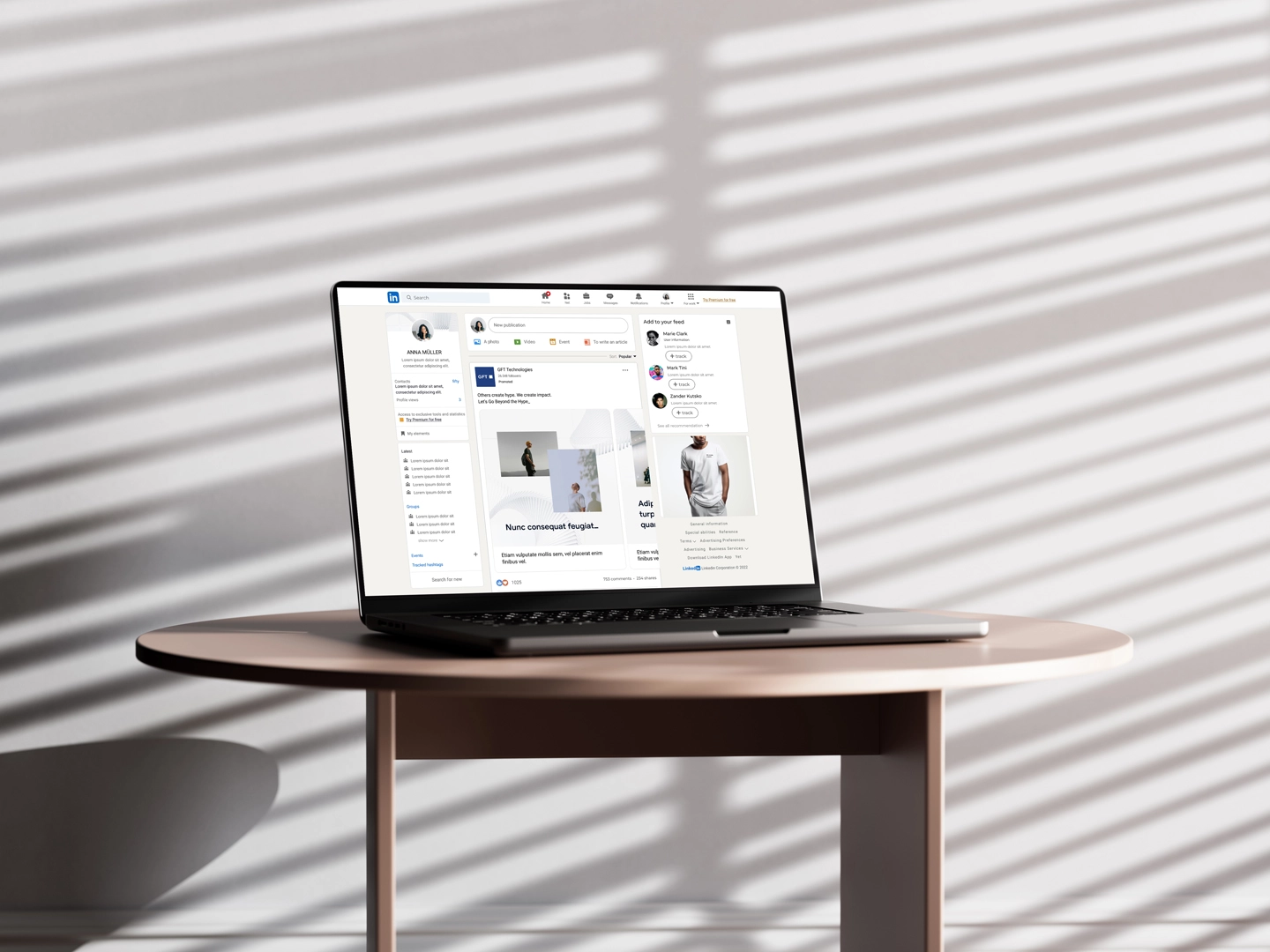 GFT Technology LinkedIn-Karussell-Post-Mockup auf einem Laptop mit Branded Content – Social-Media-Design von LässingMüller