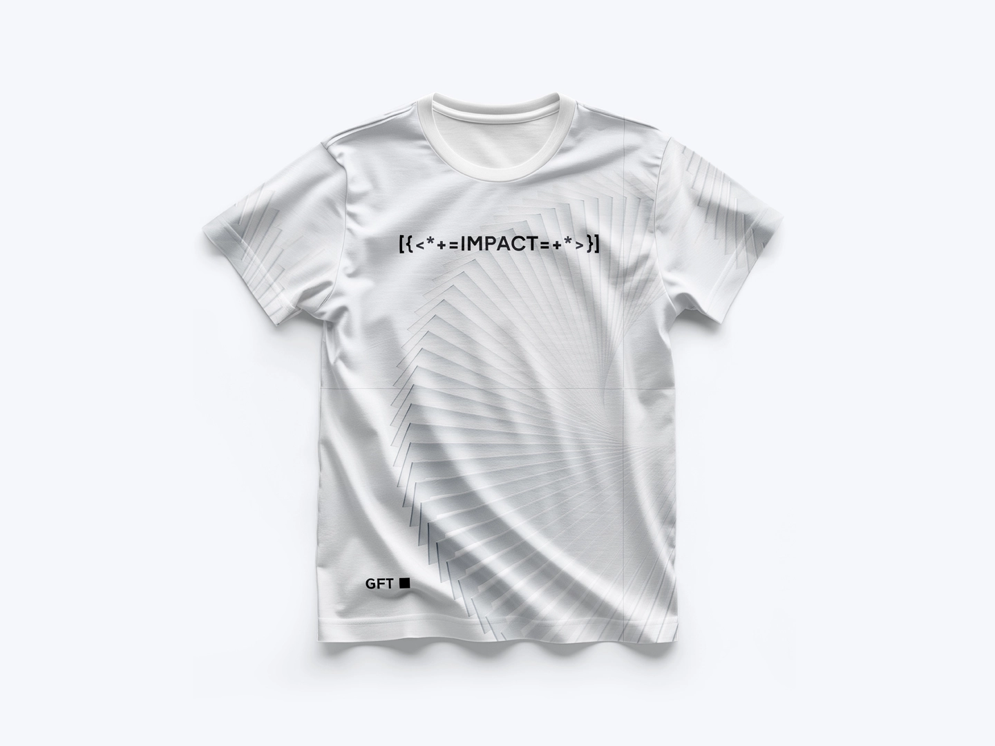 GFT Technology T-Shirt-Mockup mit dem Code-Slogan „[{}]