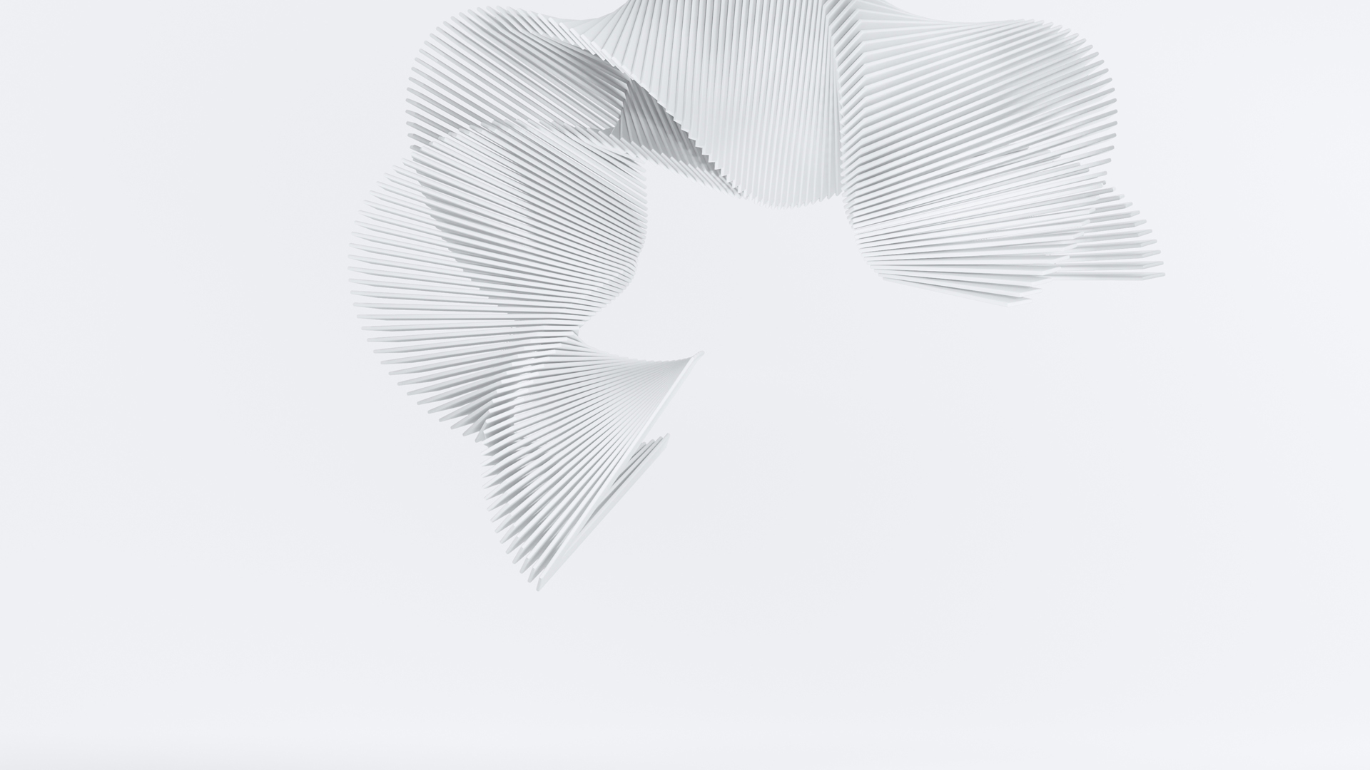 GFT Technology Markenvisual – aufgefächertes weißes Muschel-Motiv aus fein plissierten Lamellen auf monochromem Grund – Konzipiert von LässingMüller