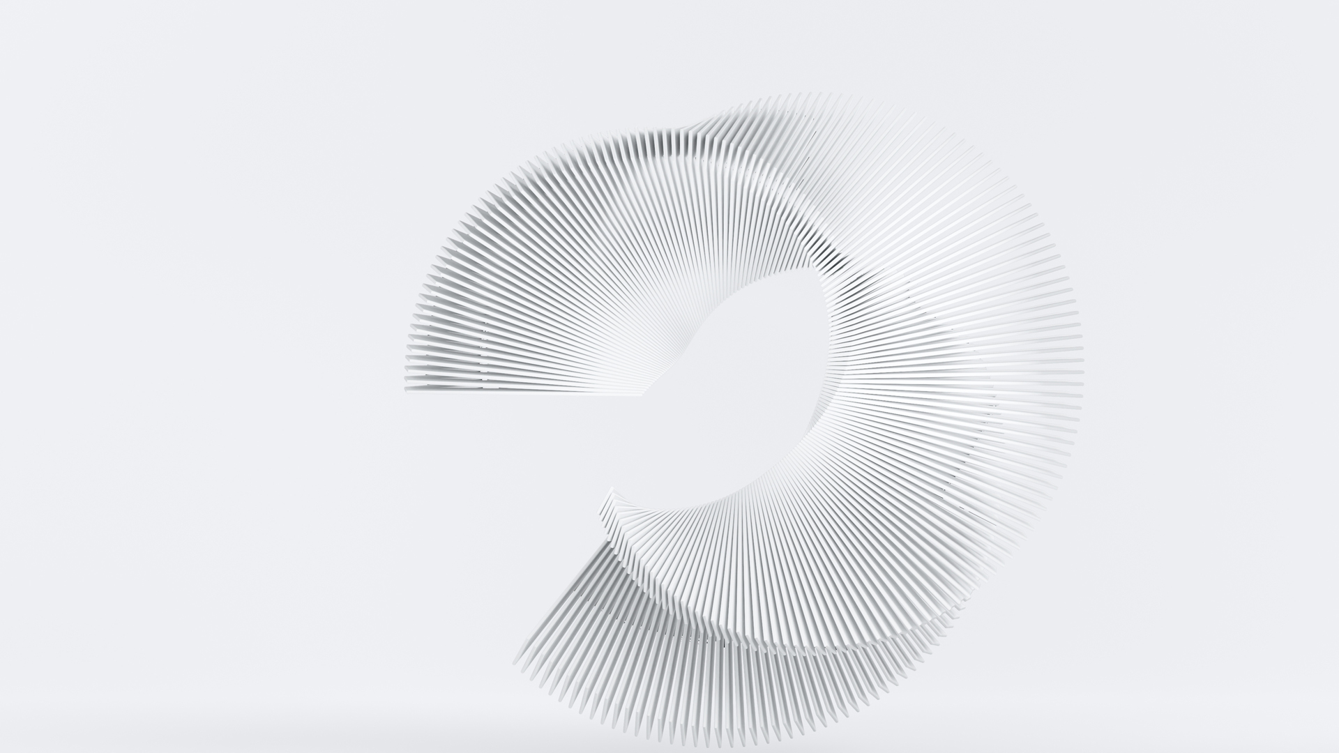 GFT Technology Markenvisual – spiralförmiges weißes Muschel-Motiv aus gefächerten Lamellen auf monochromem Grund – Konzipiert von LässingMüller