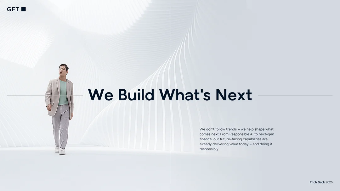 GFT Technology Pitch Deck 2025 – Titelfolie „We Build What's Next