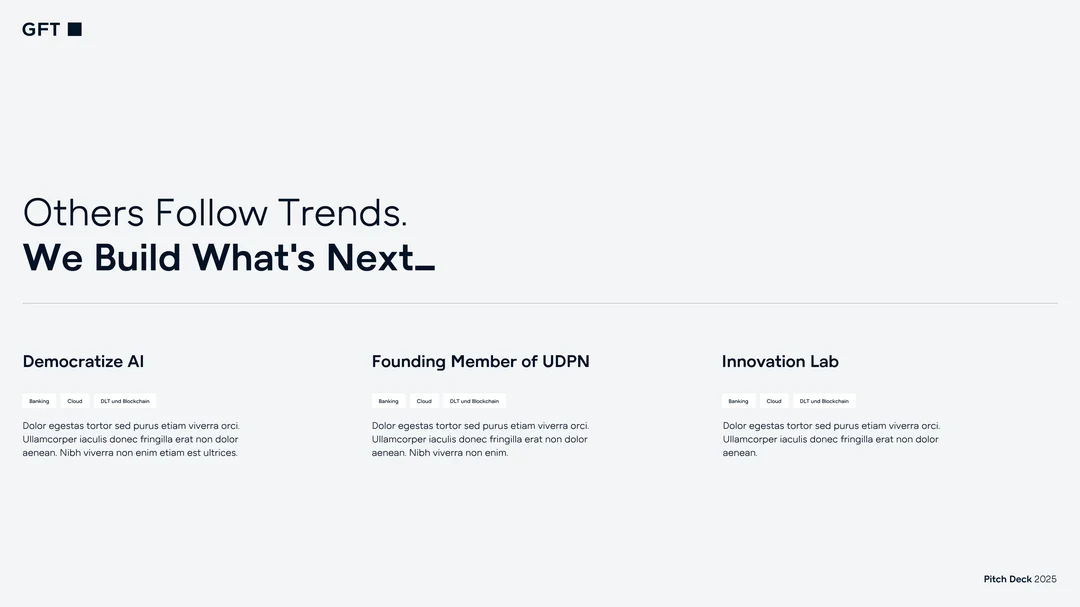 GFT Technology Pitch Deck 2025 – Folie „We Build What's Next