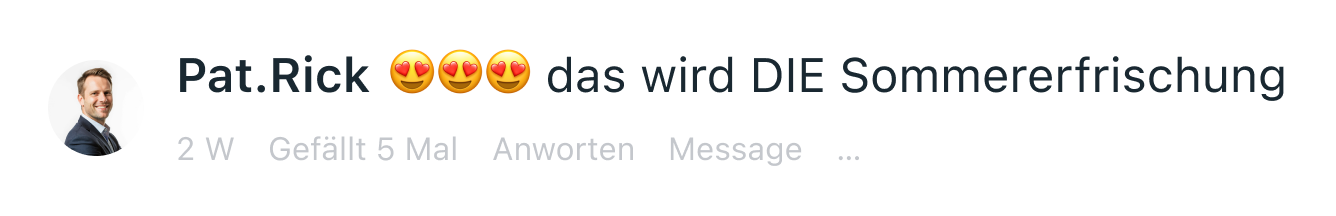 Screenshot eines positiven Meta-Kommentars zu einem Getränk: „Das wird DIE Sommererfrischung